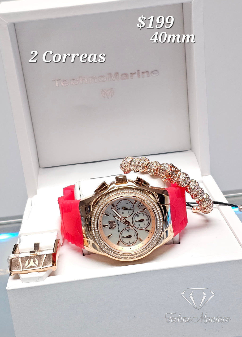 Cruise Diva Pave 40mm 2 Correas Rose Gold