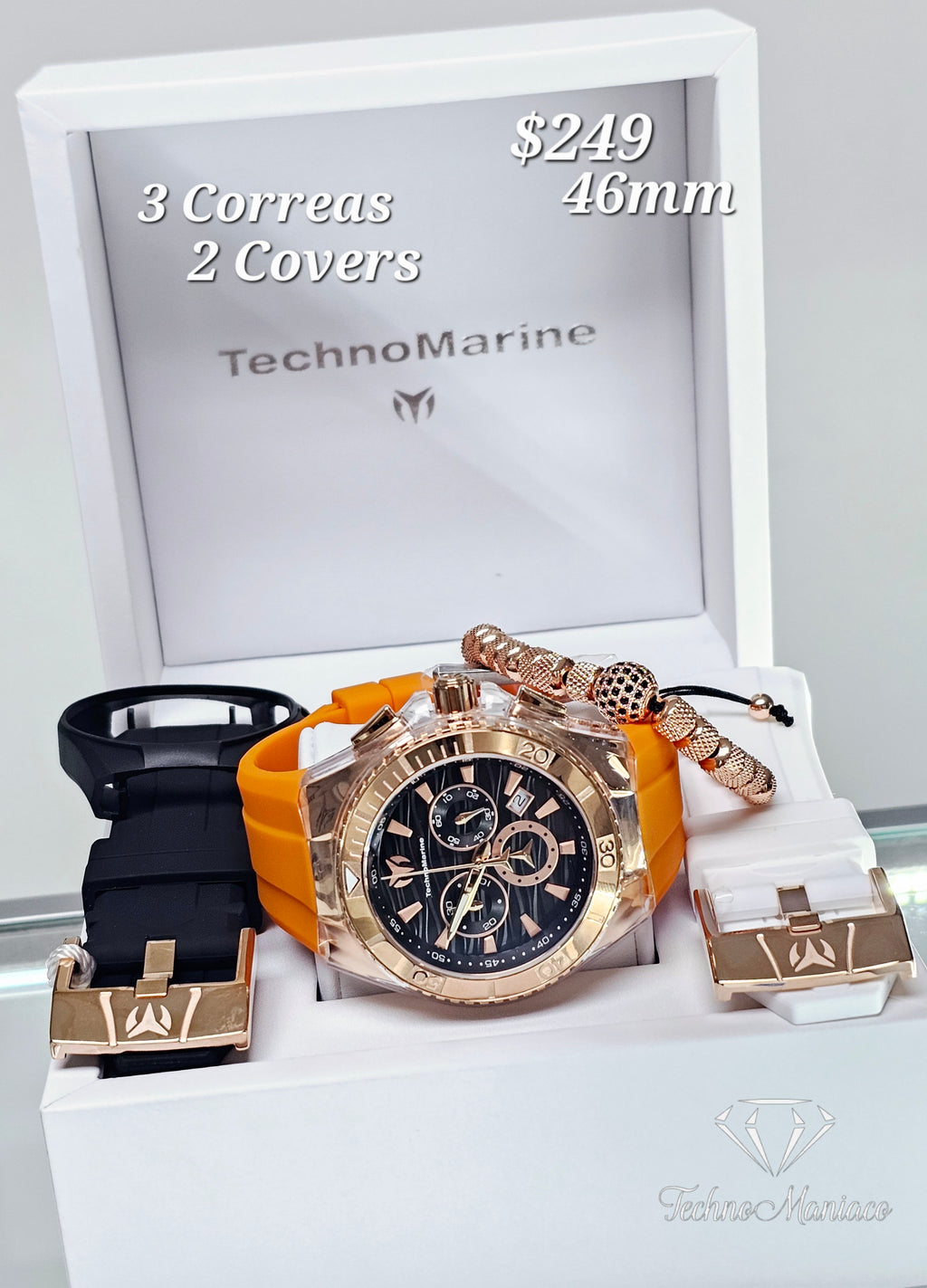 Cruise Star 46mm Rose Gold/Black 3 Correas/2 Covers Maquinaria Suiza/Cristal Záfiro