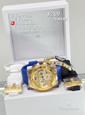 Cruise Star "Gold and Gold" 46mm 3 Correas/2 Covers Maquinaria Suiza/Cristal Záfiro